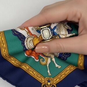 Vintage Gold Tone Scarf Ring Holder  Gem & Faceted Rhinestone Accents